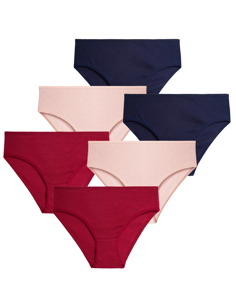 Figi - Damskie majtki figi bikini prążkowane bez wzoru 6-pak WIELOKOLOROWY - produkt moraj.pl 1