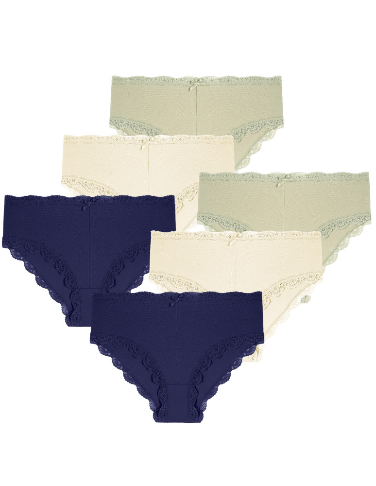 Figi - Damskie majtki figi maxi bikini z koronką bawełniane 6-pak WIELOKOLOROWY - produkt moraj.pl 1
