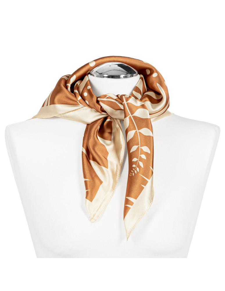 Szale i chusty - Apaszka damska w roślinny wzór BEŻOWY  - produkt moraj.pl 3