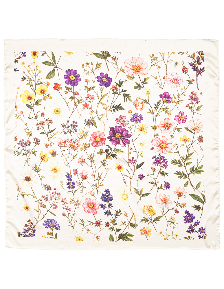 Szale i chusty - Apaszka damska z motywem łąkowych kwiatów KREMOWY  - produkt moraj.pl 2