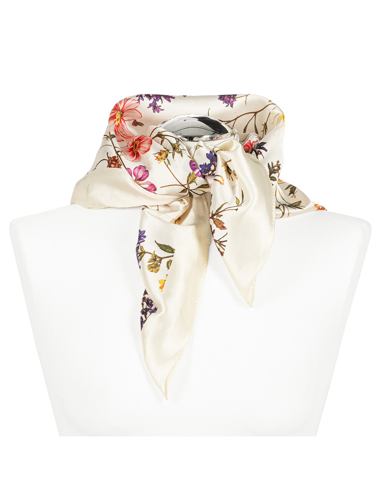 Szale i chusty - Apaszka damska z motywem łąkowych kwiatów KREMOWY  - produkt moraj.pl 3
