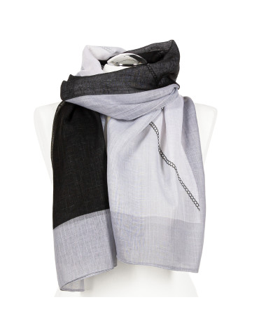 Szale i chusty - Damski cienki szal w delikatną kratkę CZARNY - produkt 1