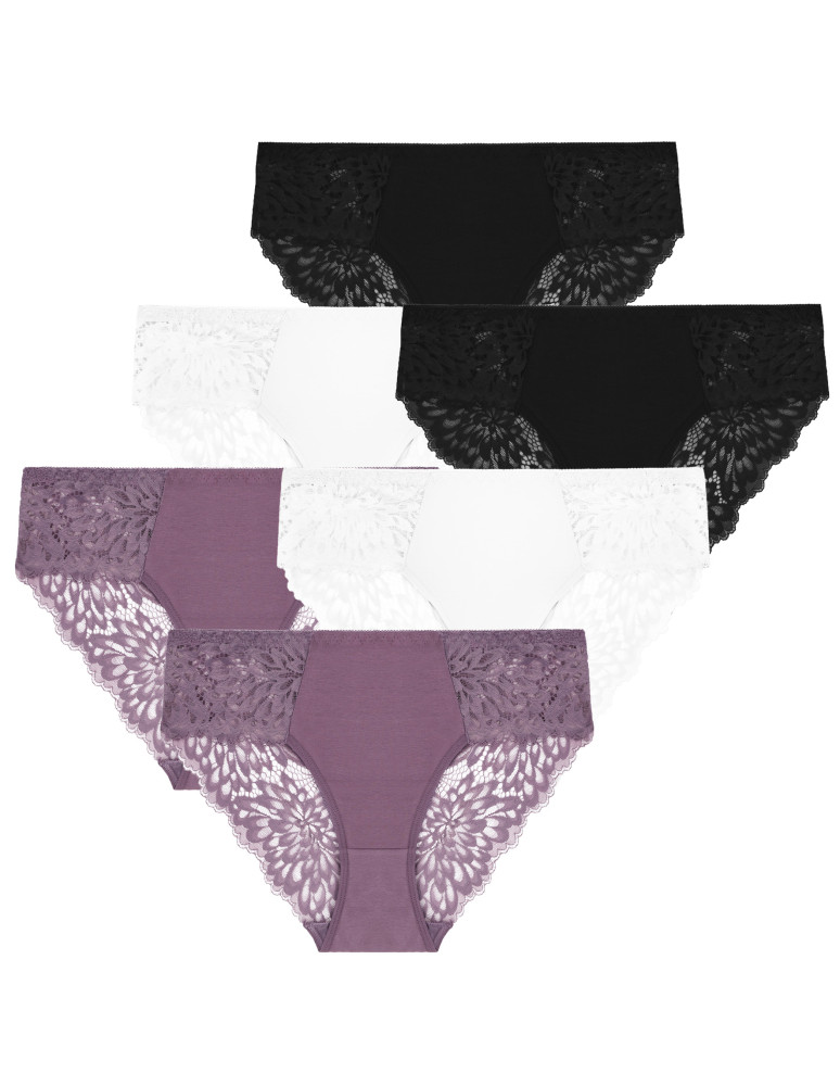 Majtki figi - Damskie majtki figi bikini z koronkowym wykończeniem 6-pak WIELOKOLOROWY - produkt moraj.pl 1