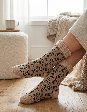 Długie - Skarpety damskie ciepłe długie frotte w panterkę 3-pak WIELOKOLOROWY - produkt 6