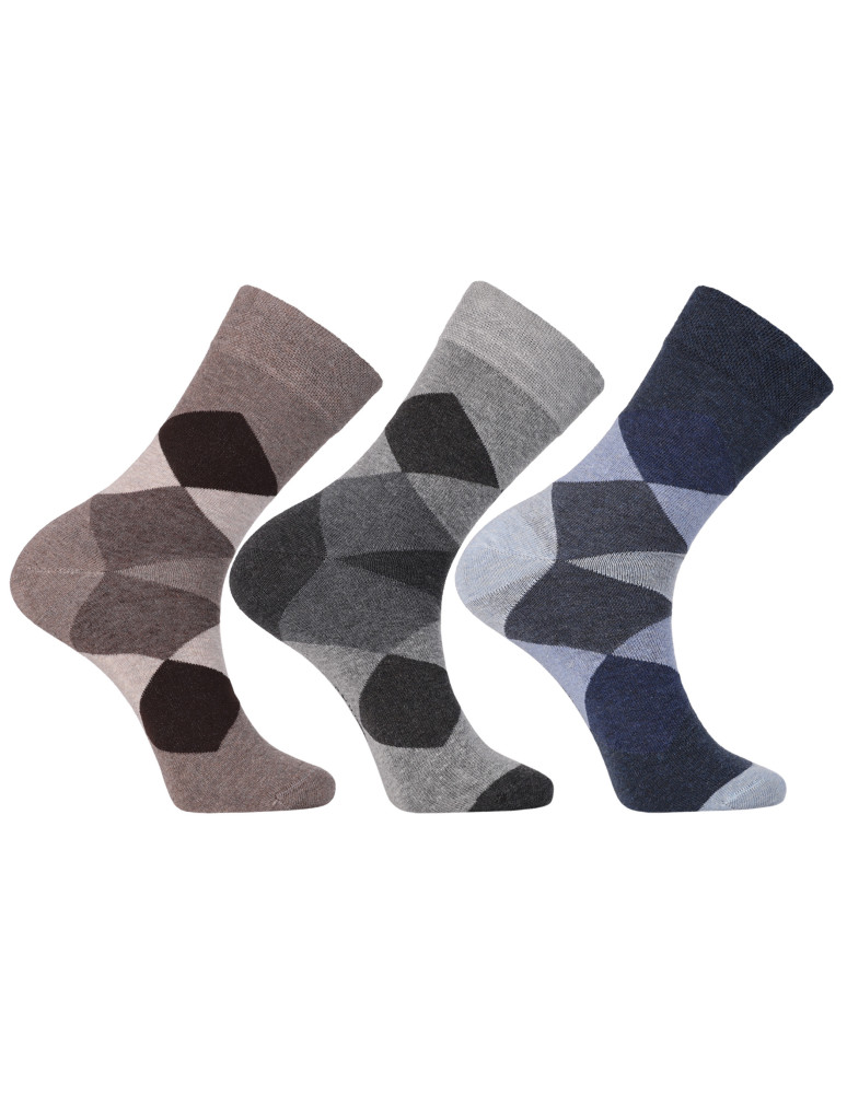 Długie - Skarpetki męskie garniturowe z geometrycznym wzorem 3-pak WIELOKOLOROWY - produkt moraj.pl 1