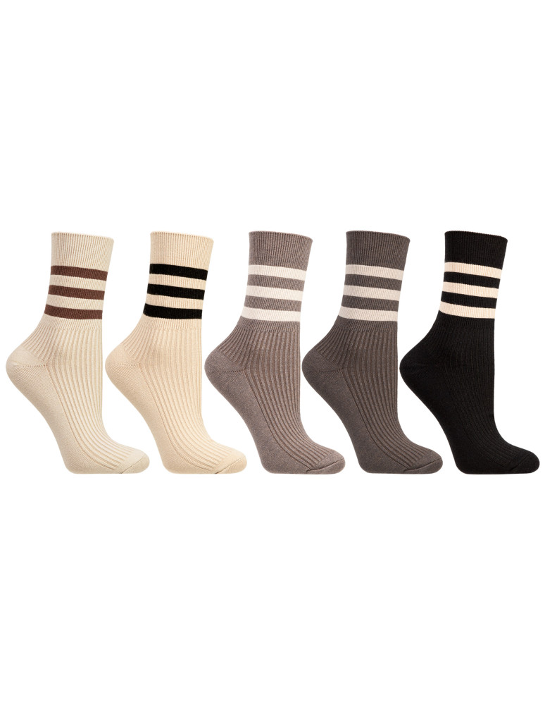 Długie - Skarpetki damskie długie z wiskozą prążkowane z paskami 5-pak WIELOKOLOROWY - produkt moraj.pl 1