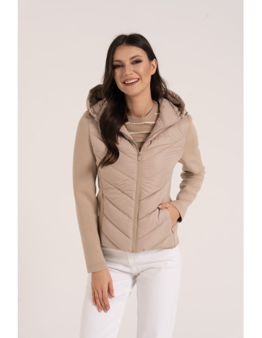 Odzież wierzchnia - Kurtka damska przejściowa z kapturem BEŻOWY - produkt 1