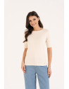 Bluzka damska z krótkim rękawem bawełniana bez wzoru KREMOWY