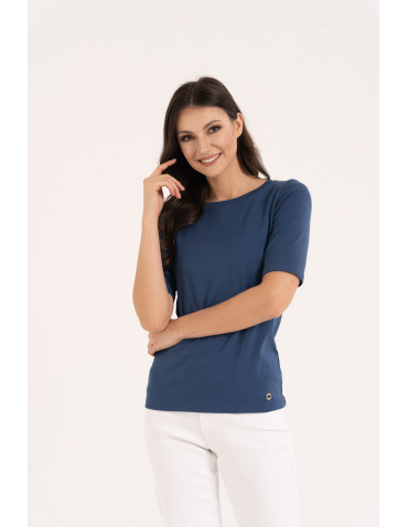 Bluzki i koszule - Bluzka damska z krótkim rękawem bawełniana bez wzoru JEANS - produkt 1