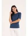 Bluzka damska z krótkim rękawem bawełniana bez wzoru JEANS