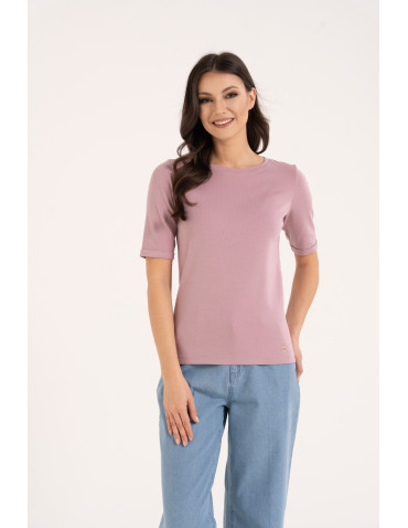 Bluzki i koszule - Bluzka damska z krótkim rękawem bawełniana bez wzoru RÓŻOWY - produkt 1