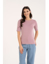 Bluzka damska z krótkim rękawem bawełniana bez wzoru RÓŻOWY