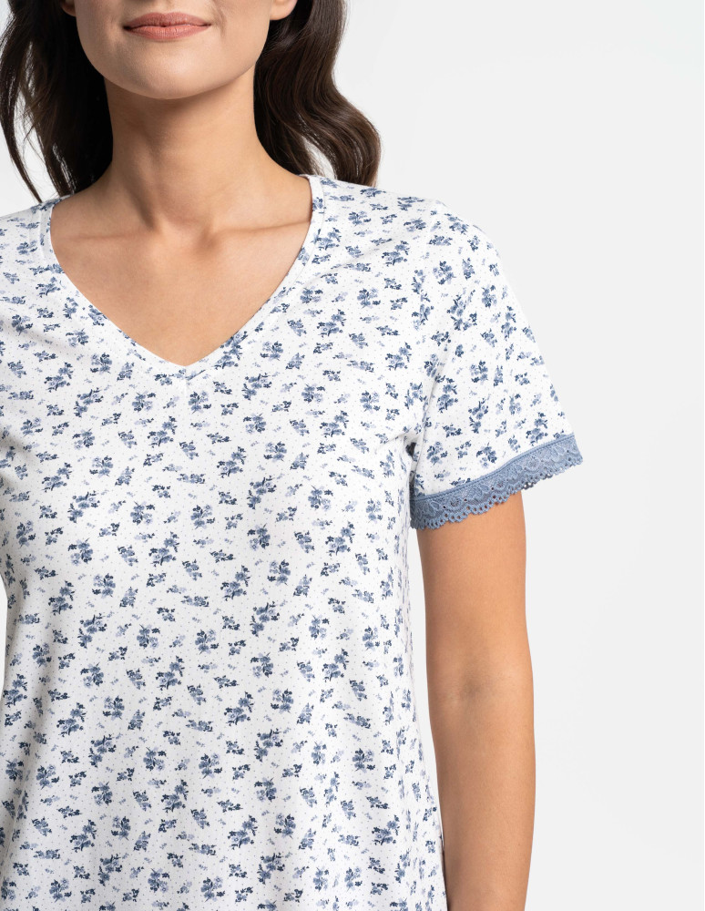 Koszule nocne - Damska koszula nocna z bawełny w kwiatowy wzór Plus Size BIAŁY  - produkt moraj.pl 2