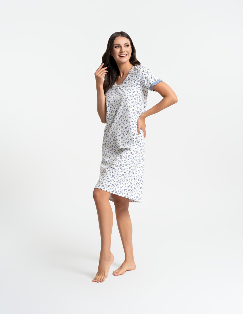 Koszule nocne - Damska koszula nocna z bawełny w kwiatowy wzór Plus Size BIAŁY  - produkt moraj.pl 6