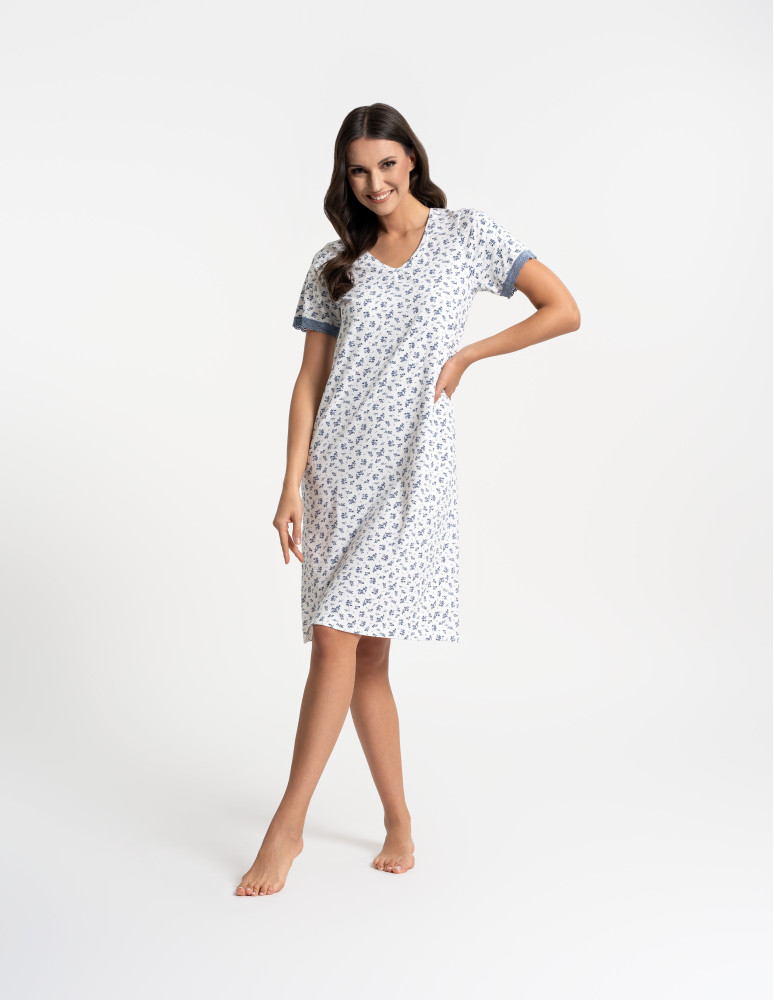 Koszule nocne - Damska koszula nocna z bawełny w kwiatowy wzór Plus Size BIAŁY  - produkt moraj.pl 7