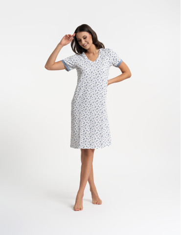 Koszule nocne - Damska koszula nocna z bawełny w kwiatowy wzór Plus Size BIAŁY - produkt 8