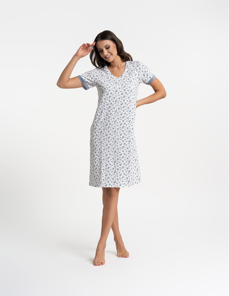 Koszule nocne - Damska koszula nocna z bawełny w kwiatowy wzór Plus Size BIAŁY  - produkt moraj.pl 8