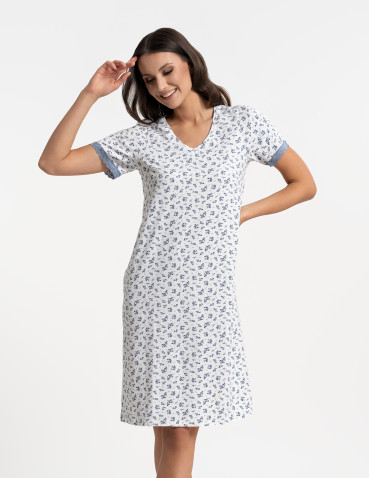 Koszule nocne - Damska koszula nocna Plus Size z bawełny w kwiatowy wzór BIAŁY - produkt 3