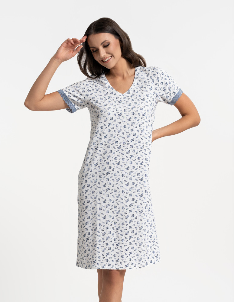 Koszule nocne - Damska koszula nocna Plus Size z bawełny w kwiatowy wzór BIAŁY - produkt moraj.pl 3