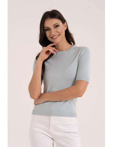 Swetry - Sweter damski z krótkim rękawem z wiskozą NIEBIESKI - produkt 1