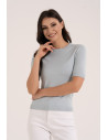 Sweter damski z krótkim rękawem z wiskozą NIEBIESKI