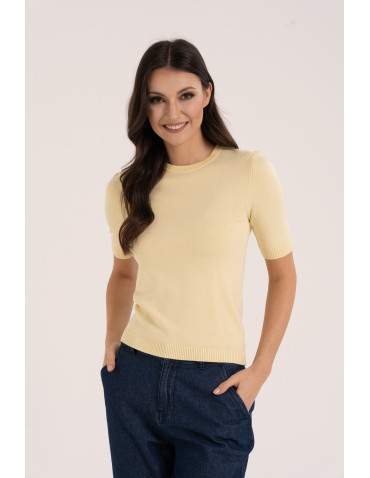Swetry - Sweter damski z krótkim rękawem z wiskozą ŻÓŁTY - produkt 1