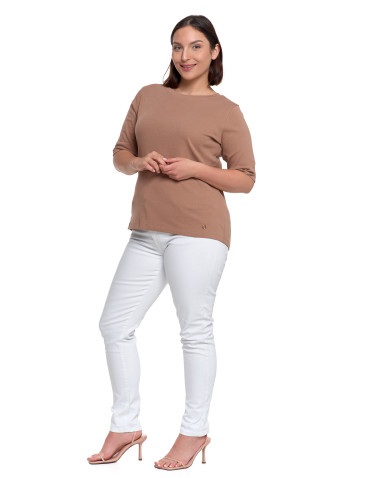 Bluzki i koszule - Bluzka damska z krótkim rękawem bawełniana bez wzoru BEŻOWY - produkt 2