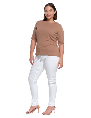 Bluzki i koszule - Bluzka damska z krótkim rękawem bawełniana bez wzoru BEŻOWY - produkt 5