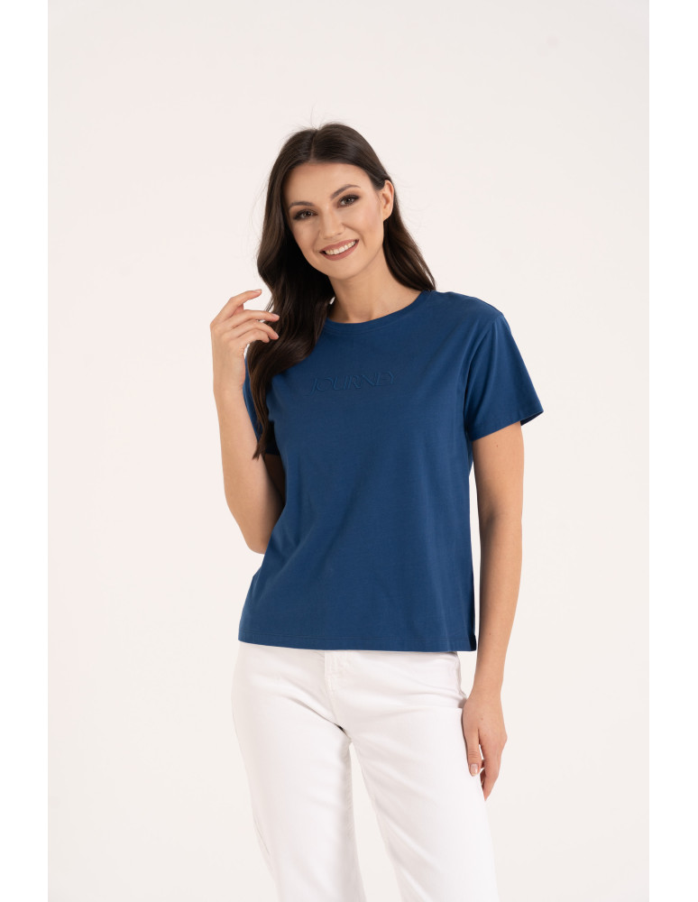 Koszulki i topy - Bawełniana koszulka damska z napisem tonalnym GRANATOWY - produkt moraj.pl 1