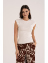 Bluzka damska prążkowana z krótkim rękawem cap sleeve BIAŁY