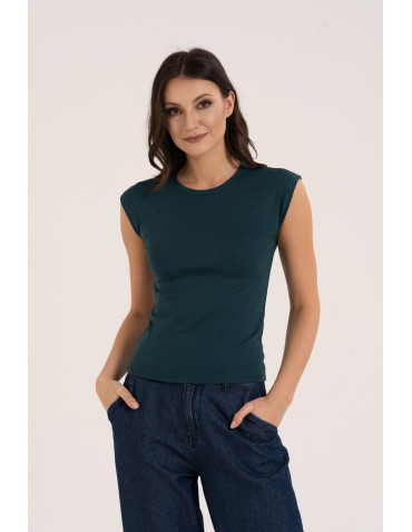 Bluzka damska prążkowana z krótkim rękawem cap sleeve  - produkt 2