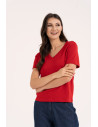 T-shirt damski z dekoltem w serek z dzianiny CZERWONY