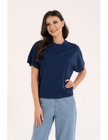 Nowości - Koszulka damska bawełniana z krótkim rękawem luźny krój GRANATOWY - produkt 1