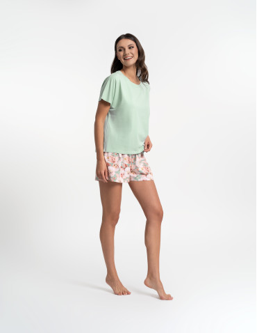 Krótki rękaw - Piżama damska z bawełny, krótki rękaw i krótkie spodenki ZIELONY - produkt 3