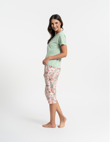 Krótki rękaw - Piżama damska z krótkim rękawem i 3/4 spodniami ZIELONY - produkt 3