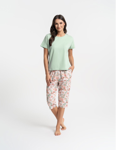 Krótki rękaw - Piżama damska z krótkim rękawem i 3/4 spodniami ZIELONY - produkt 4