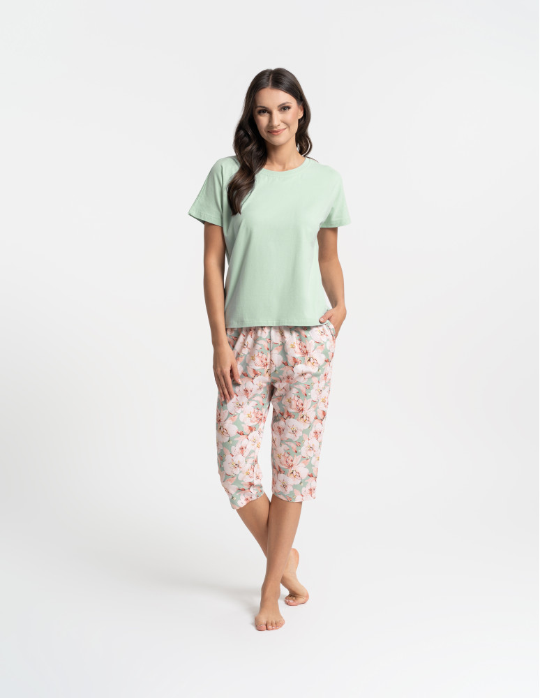 Krótki rękaw - Piżama damska z krótkim rękawem i 3/4 spodniami ZIELONY  - produkt moraj.pl 4