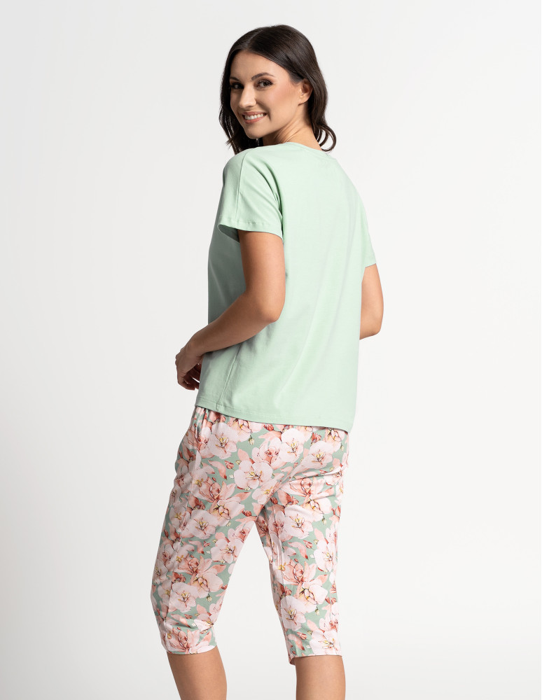 Krótki rękaw - Piżama damska z krótkim rękawem i 3/4 spodniami ZIELONY  - produkt moraj.pl 2