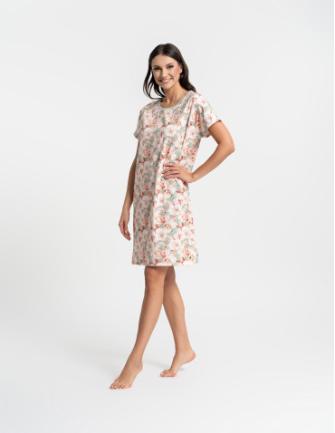 Nowości - Koszula nocna damska bawełniana w kwiaty z elastanem ZIELONY - produkt 4