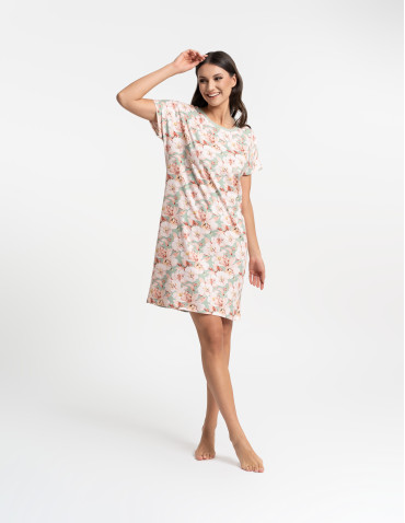 Nowości - Koszula nocna damska bawełniana w kwiaty z elastanem ZIELONY - produkt 5