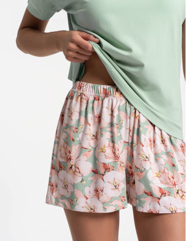 Krótki rękaw - Piżama damska z bawełny, krótki rękaw i krótkie spodenki ZIELONY - produkt 8