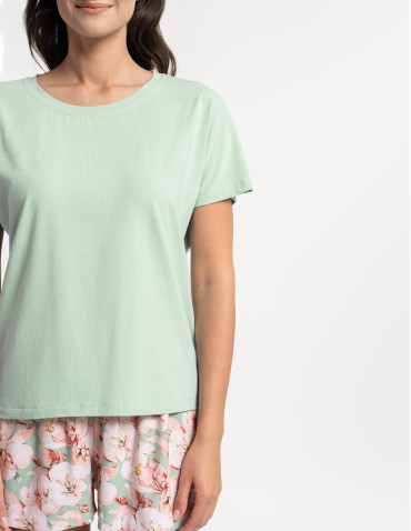 Krótki rękaw - Piżama damska z bawełny, krótki rękaw i krótkie spodenki ZIELONY - produkt 9