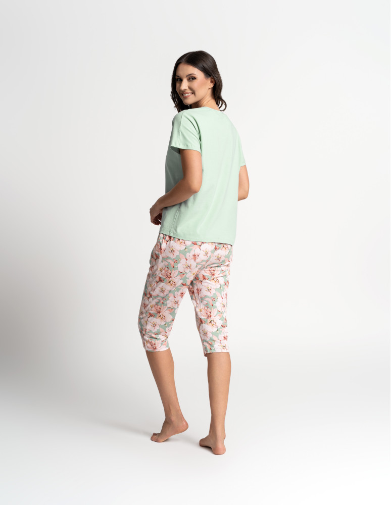 Krótki rękaw - Piżama damska z krótkim rękawem i 3/4 spodniami ZIELONY  - produkt moraj.pl 6