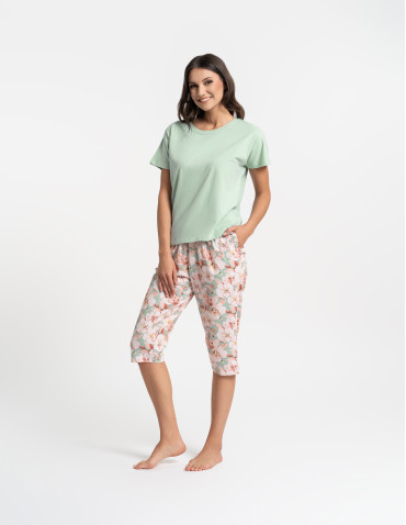 Krótki rękaw - Piżama damska z krótkim rękawem i 3/4 spodniami ZIELONY - produkt 9