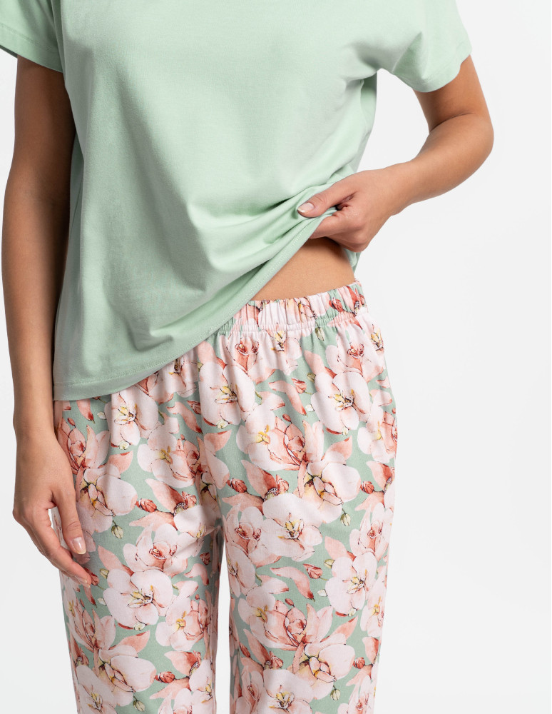 Krótki rękaw - Piżama damska z krótkim rękawem i 3/4 spodniami ZIELONY  - produkt moraj.pl 10