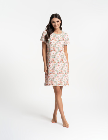 Nowości - Koszula nocna damska bawełniana w kwiaty z elastanem ZIELONY - produkt 6