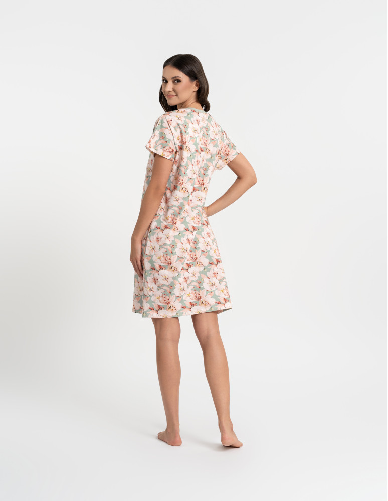 Nowości - Koszula nocna damska bawełniana w kwiaty z elastanem ZIELONY  - produkt moraj.pl 8