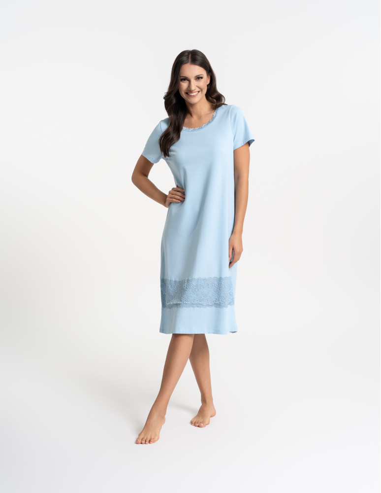 Koszule nocne - Koszula nocna damska z koronką NIEBIESKI  - produkt moraj.pl 7