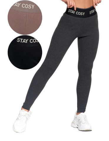 Legginsy damskie ocieplane w prążek wysoki stan