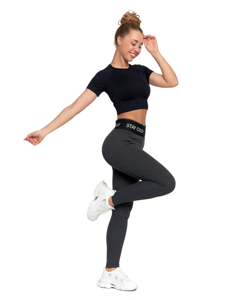 Legginsy damskie - Legginsy damskie ocieplane w prążek wysoki stan GRAFIT - produkt moraj.pl 1